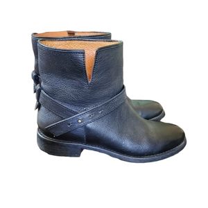 Women's Black Leather Ankle Boots - Classic Strapped Design